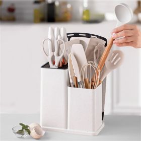 19PCS Cooking Utensils Set with 6 Knife Set - Stylish Beige Kitchen Essentials