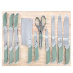 Oster Linbergh 14 Piece Stainless Steel Cutlery and Cutting Board Set in Green with Soft-Grip Handles Oster Linbergh 14 Piece Stainless Steel Cutlery and Cutting Board Set in Green with Soft-Grip Handles