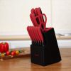 Hecef Knife Set, 13-Piece Satin-finished Sharp and Rust-proof Kitchen Knife set with Sharpener (Red)