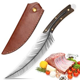 Qulajoy Viking Knife - Sharp Hand-Forged 7Cr17MOV Real Carbon Steel 13.8 Inch Full Tang Boning Knife With 8.5 Inch Feather Blade & Leather Sheath -