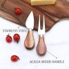 Hecef 12in Acacia Wood Cheese Board Set, 3-Piece Charcuterie Platter with Cheese Knife & Fork