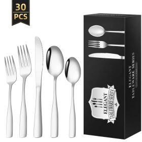 30 Piece TINANA Stainless Steel   Flatware Cutlery Set, Durable Mirror Polished Tableware Setting for 6.