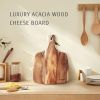 Hecef 12in Acacia Wood Cheese Board Set, 3-Piece Charcuterie Platter with Cheese Knife & Fork