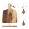 Hecef 12in Acacia Wood Cheese Board Set, 3-Piece Charcuterie Platter with Cheese Knife & Fork