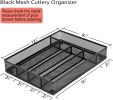 Vesteel Kitchen Cutlery and Flatware Drawer Organizer, Black Mesh Wire Tray with Foam Feet