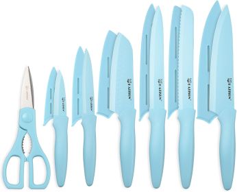 Blue Coated Stainless Steel Knife Set – 13 Pieces with Guards and Anti-Rust Design