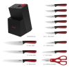 Hecef Knife Set, 13-Piece Satin-finished Sharp and Rust-proof Kitchen Knife set with Sharpener (Red)