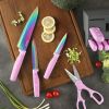 Hecef Rainbow Titanium Pink Knife Set – 14 Pieces with Block & Scissors