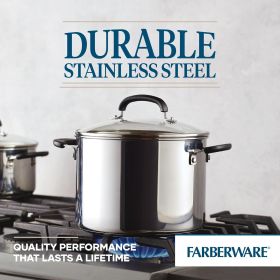 Farberware Brilliance 8-Quart Stainless Steel Stockpot with Shatter-Resistant Glass Lid