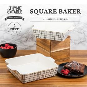 Thyme & Table Black & White Crosshatch Stoneware Square Baker Set