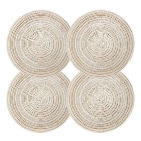 4 Pcs Coffee Time Round Braided Woven Kitchen Table-7 inch, Beige