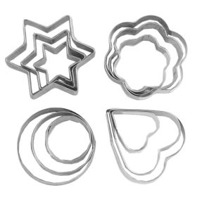 12 Pcs Sugarcraft Cookie Cutters with Round, Star, Flower, and Heart Shapes for Baking