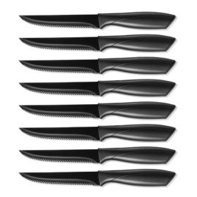 Steak Knives, Serreated Steak Knife Set of 8, Black Stainless Steel Table Knife Set