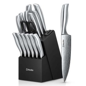 D.Perlla Professional Stainless Steel Cutlery Set – 15 Piece with Knife Block Sharpener