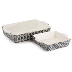 Elegant Black & White Geo Stoneware Baker Set (2-Piece) by Thyme & Table