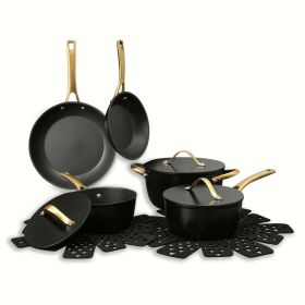 Thyme & Table 12-Piece Heavy-Duty Non-Stick Cookware Set - Stylish Acadia Black & Gold