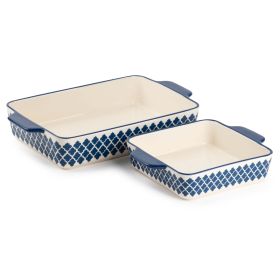 Thyme & Table Stoneware Baking Set (2-Piece) – Square and Rectangular Bakers in Beautiful Blue Pattern