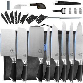 XYJ Professional Chef Knife Set – 8 Pieces with Bag, Sheath, and Sharpener Rod for Precision Cutting