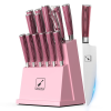 imarku 16-Piece Ultra Sharp Pink Kitchen Knife Set with Block & Sharpener