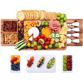 Hecef Charcuterie Cheese Board Set, Large 15 in Acacia Wood Serving Tray with Utensils