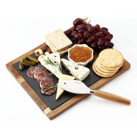 Hecef Cheese & Charcuterie Board – Removable Black Slate with Cutlery Knife