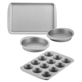 Essential 4-Piece Gray Nonstick Bakeware Set from Farberware – Includes Cookie, Muffin, Cupcake, and Cake Pans