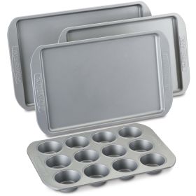 Essential 4-Piece Gray Nonstick Bakeware Set from Farberware – Includes Muffin, Cupcake, and Sheet Pans