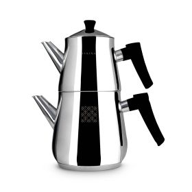 Serenk Double Kettle Stainless Steel Turkish Tea Set with Non-Slip Handles