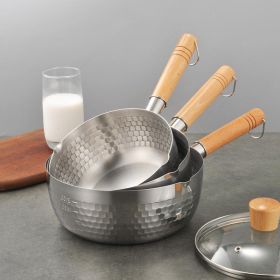 Stainless Steel Milk Pot – Japanese-Style Snow Flat Design with Wooden Handle & Non-Stick Grain