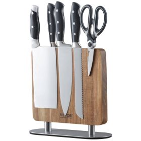 VEVOR Acacia Wood Knife Block – 10-Inch Double-Sided Magnetic Stand for Kitchen Knives