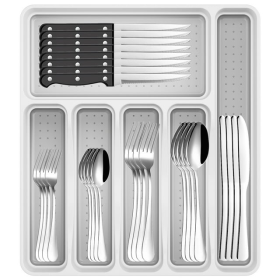 49-Piece Flatware Set with Drawer Organizer, Durable Stainless Steel Cutlery Set for 8