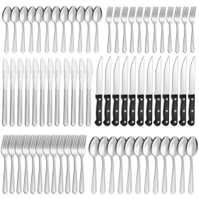 Bestdin 72 Piece Stainless Steel Flatware  Cutlery Set with Steak Knives, Mirror Polished Pattern Design