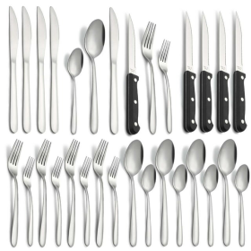 Bestdin 24 Piece Premium Stainless Steel Flatware Cutlery Set with Steak Knives Service for 4, Mirror Polished