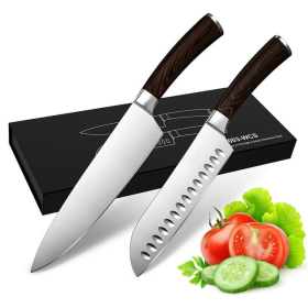 8" Chef Knife & Santoku Cutter – Precision Forged Germany 1.4116 Stainless Steel with Wood Handle