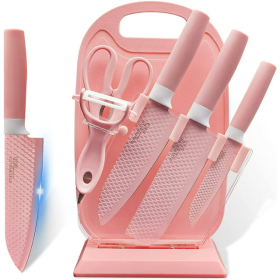 Non-Stick Kitchen Knife Set with Acrylic Stand & Cutting Board