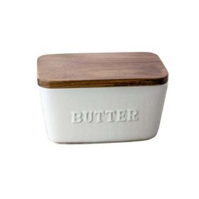 Better Homes & Gardens Porcelain Butter Dish – Acacia Wood Lid & Embossed Design