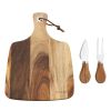 Hecef 12in Acacia Wood Cheese Board Set, 3-Piece Charcuterie Platter with Cheese Knife & Fork