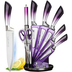 Purple Handle 9-Piece Stainless Steel Chef Knife Set