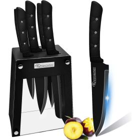 Ultra-Sharp 6-Piece Black Chef Knife Set with Non-Stick Coating and Acrylic Stand for Stylish Kitchens