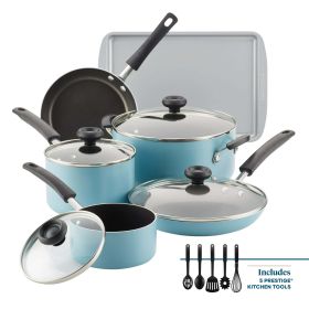 Farberware 15-Piece Vibrant Aqua Aluminum Nonstick Cookware Set