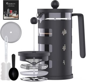 Durable French Press Coffee Maker with Thickened Borosilicate Glass, Stainless Steel, and Multi-Layer Filtration