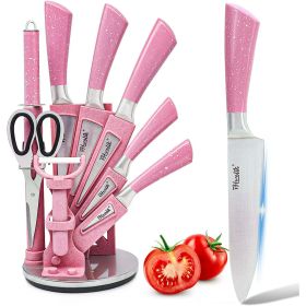 Vibrant 9PC Pink Wheat Straw Cooking Knife Set with Acrylic Holder