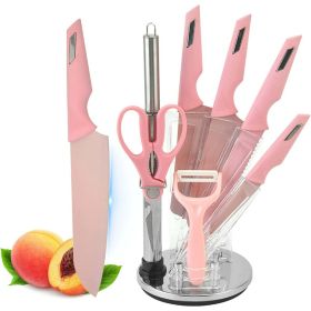 Chic Pink Chef Knife Set with 8 Ultra-Sharp Non-Stick Blades, Acrylic Stand, and Gift Box