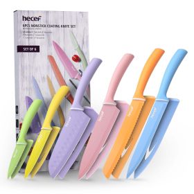 Hecef Stainless Steel Knife Set, 6-Piece with Colorful Coating & Blade Guards