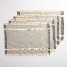 Better Homes & Gardens 4-Piece Fringed Table Placemat Set in Gray