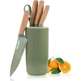 EcoSharp 6-Piece Green Knife Set with Universal Storage Block