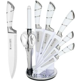 Chef's Precision 9-Piece White Knife Set – Non-Stick Coated Blades with Knife Sharpener