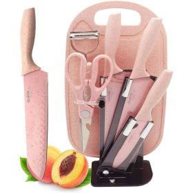 Chic Pink 7PC Wheat Straw Knife Collection with Stand