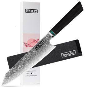 Qulajoy Classic 9" Japanese Handcrafted VG-10 Steel Core Forged Mirror Blade Gyuto Chef Knife with Octagonal Ebony Wood Handle and Sheath. (Option: Kiritsuke)