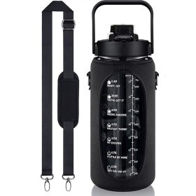 2L Half-Gallon Water Bottle: Custom Time Marker with Leak-Proof Design (Color: Black)